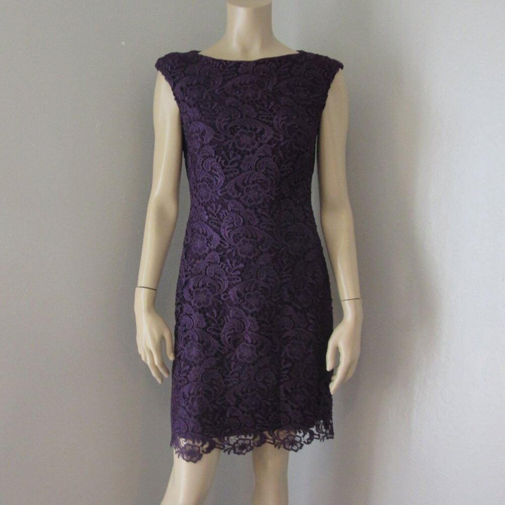 Lauren Ralph Lauren Dark Purple Lace Size 2 NWT Evening Lined Dress